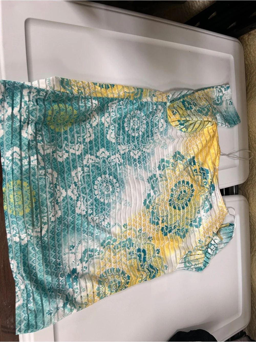 Onque Casual Teal, Yellow & White Short Sleeve V-Neck Top
